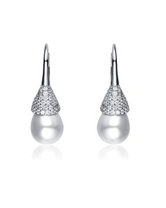 Megan Walford .925 Sterling Silver Pearl And Cubic Zirconia Bulb Drop Earrings
