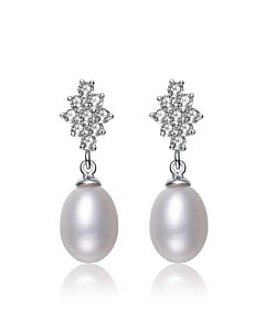 Megan Walford .925 Sterling Silver Pearl and Cubic Zirconia Drop Earrings