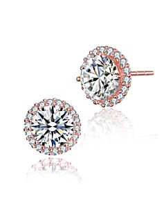 Megan Walford .925 Sterling Silver Rose Gold Plated Cubic Zirconia Button Stud Earrings
