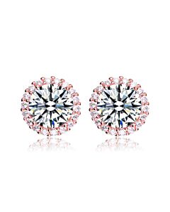Megan Walford .925 Sterling Silver Rose Gold Plated Cubic Zirconia Button Stud Earrings