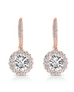 Megan Walford .925 Sterling Silver Rose Gold Plated Cubic Zirconia Round Dangling Earrings