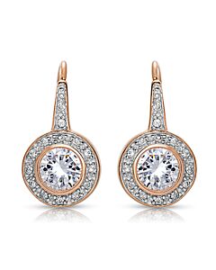 Megan Walford .925 Sterling Silver Rose Gold Plated Cubic Zirconia Round Drop Earrings