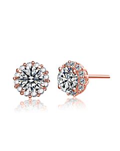 Megan Walford .925 Sterling Silver Rose Gold Plated Cubic Zirconia Round Stud Earrings