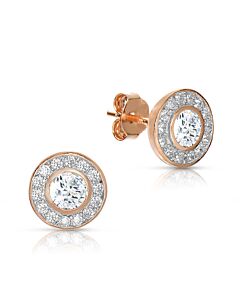 Megan Walford .925 Sterling Silver Rose Gold Plated Cubic Zirconia Round Stud Earrings