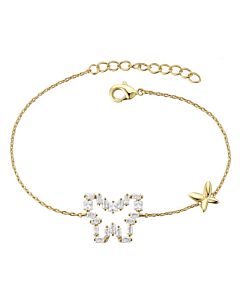 Megan Walford Children's 14k Gold Plated with Baguette Diamond Cubic Zirconia Halo Butterfly Charm Adjustable Bracelet
