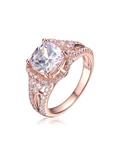 Megan Walford Classic Rose Over Sterling Silver Cushion Clear Cubic Zirconia Side Stone Ring
