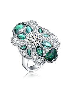 Megan Walford Classic Sterling Silver Multi-Cut Cubic Zirconia Cocktail Ring