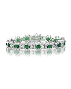 Megan Walford Classic Sterling Silver Oval Emerals and Round Clear Cubic Zirconia Flower Tennis Bracelet