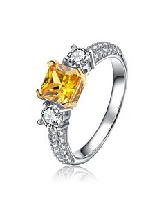Megan Walford Classic Sterling Silver Radiant Yellow Cubic Zirconia 3 Stone Ring