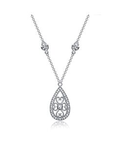 Megan Walford Classic Sterling Silver Round Clear Cubic Zirconia Pear Pendant Necklace