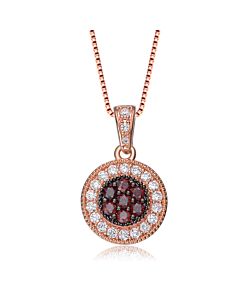 Megan Walford Classy Rose and Black Over Sterling Silver Round Red and Clear Solitaire Pendant Necklace