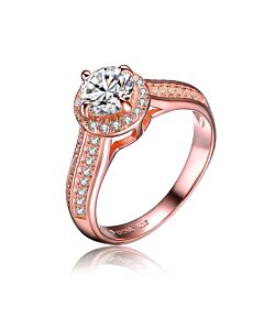 Megan Walford Classy Rose Over Sterling Silver Round Clear Cubic Zirconia Side Stone Ring