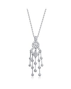 Megan Walford Classy Sterling Silver Round Clear Cubic Zirconia Chandelier Pendant Necklace