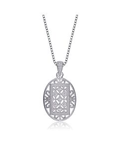 Megan Walford Classy Sterling Silver Round Clear Cubic Zirconia Patterned Pendant Necklace