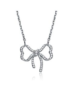 Megan Walford Classy Sterling Silver Round Clear Cubic Zirconia Ribbon Halo Pendant Necklace
