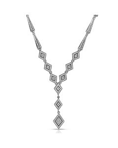 Megan Walford CZ SS White Gold Plated Micro Pave Diamond Shape Necklace