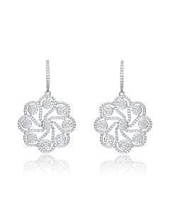 Megan Walford CZ SS White Gold Plated Round Flower Drop Earrings