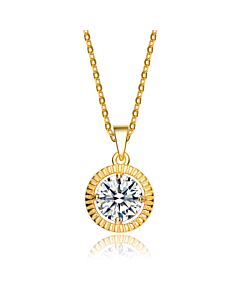Megan Walford Elegant Gold Over Sterling Silver Round Clear Cubic Zirconia Solitaire Pendant Necklace