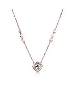 Megan Walford Elegant Rose Over Sterling Silver Cushion and Round Clear Cubic Zirconia Solitaire Necklace