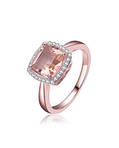 Megan Walford Elegant Rose Over Sterling Silver Cushion Morganite Peach Cubic Zirconia Halo Ring