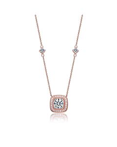 Megan Walford Elegant Rose Over Sterling Silver Multi-Cut Clear Cubic Zirconia Solitaire Necklace