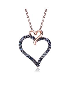 Megan Walford Elegant Rose Over Sterling Silver Round Black Cubic Zirconia Heart Halo Pendant Necklace