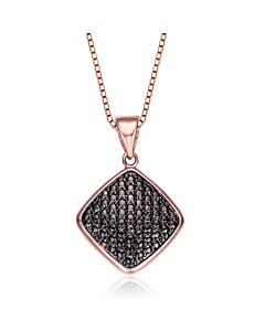 Megan Walford Elegant Rose Over Sterling Silver Round Black Cubic Zirconia Diamond Pendant Necklace