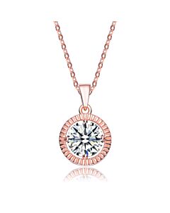 Megan Walford Elegant Rose Over Sterling Silver Round Clear Cubic Zirconia Solitaire Pendant Necklace