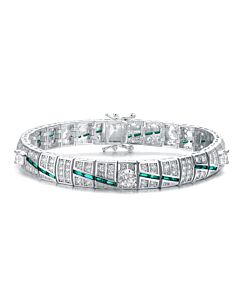 Megan Walford Elegant Sterling Silver Baguette Emerald and Round Clear Cubic Zirconia Tennis Bracelet