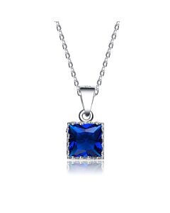 Megan Walford Elegant Sterling Silver Princess Blue Cubic Zirconia Solitaire Pendant Necklace