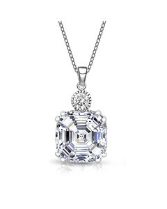 Megan Walford Elegant Sterling Silver Radiant Clear Cubic Zirconia Solitaire Pendant Necklace