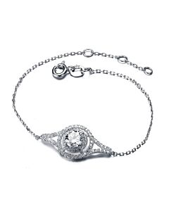 Megan Walford Elegant Sterling Silver Round Clear Cubic Zirconia Chain Bracelet