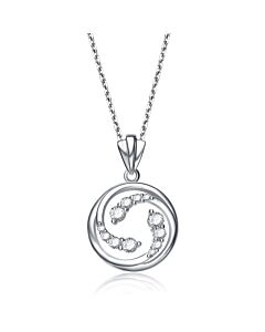 Megan Walford Elegant Sterling Silver Round Clear Cubic Zirconia Halo Pendant Necklace