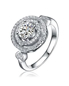 Megan Walford Elegant Sterling Silver Round Clear Cubic Zirconia Halo Ring