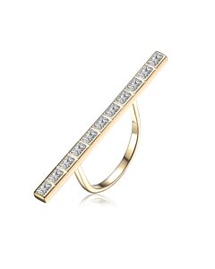 Megan Walford Gold Over Sterling Silver Clear Baguette Cubic Zirconia Long Bar Ring