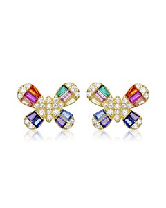 Megan Walford Gold Over Sterling Silver Cubic Zirconia Butterfly Stud Earrings