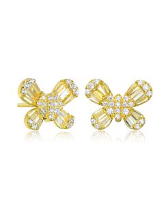Megan Walford Gold Over Sterling Silver Cubic Zirconia Butterfly Stud Earrings
