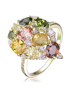Megan Walford Gold Over Sterling Silver Multi Colored Pear Oval and Round Cubic Zirconia Ring