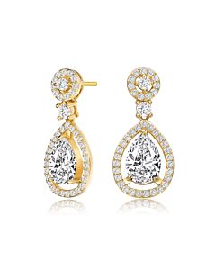 Megan Walford Gold Over Sterling Silver Pear with Round Cubic Zirconia Tier Drop Earrings