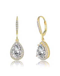 Megan Walford Gold Over Sterling Silver Pear with Round Cubic Zirconia Drop Earrings
