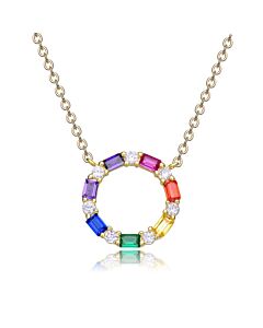 Megan Walford Gold Over Sterling Silver Rainbow Cubic Zirconia Circle Pendant Necklace