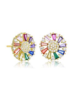 Megan Walford Gold Over Sterling Silver Round and Baguette Cubic Zirconia Stud Earrings