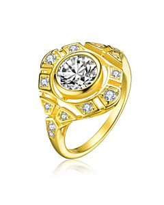 Megan Walford Gold Over Sterling Silver Round Cubic Zirconia Ring