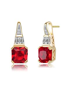 Megan Walford Gold Over Sterling Silver Square Red Cubic Zirconia Drop Earrings