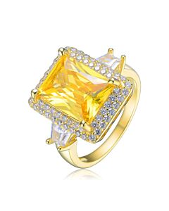 Megan Walford Gold Over Sterling Silver Yellow Radiant and Baguette Cubic Zirconia Ring