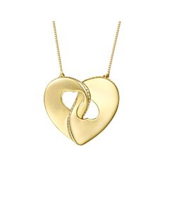 Megan Walford Large 14k Gold Plated with Diamond Cubic Zirconia Modern Double Heart Half Cut-Out Entwined Necklace