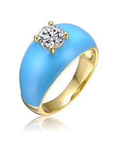Megan Walford Rachel Glauber Young Adults/Teens 14k Yellow Gold Plated with Cubic Zirconia Solitaire Blue Enamel Dome Ring