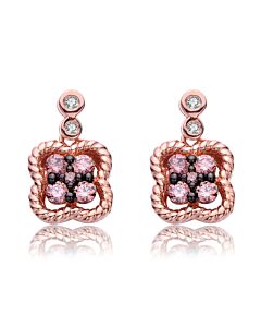 Megan Walford Rose and Black Over Sterling Silver Morganite and Clear Cubic Zirconia Flower Drop Earrings