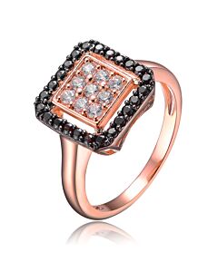 Megan Walford Rose Gold Overlay Black and Clear Cubic Zirconia Pave Ring
