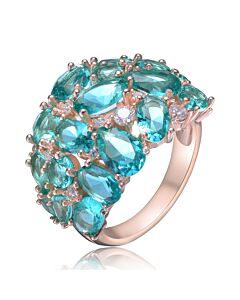 Megan Walford Rose Over Sterling Silver Aqua Blue Oval and Round Cubic Zirconia Cocktail Ring